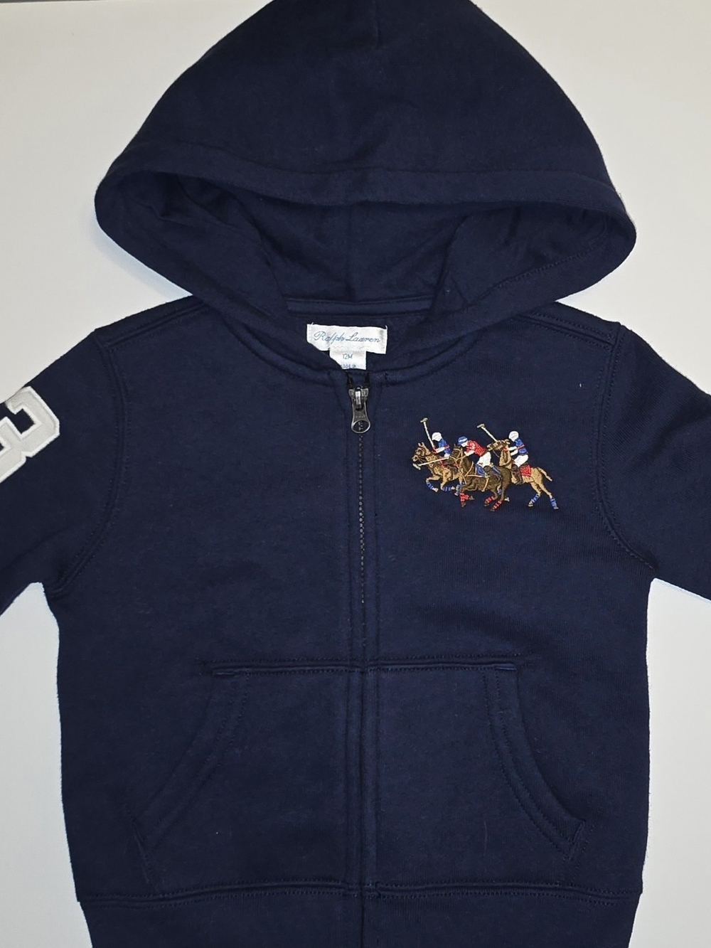 Ralph Lauren Navy Kids Hooded Zip Sweatshirt with Polo Players Size 12m
